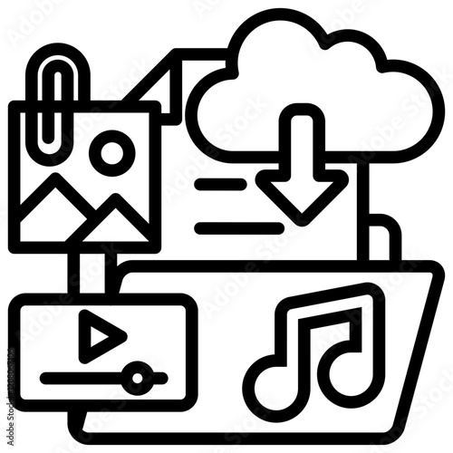 Cloud Download File Media and Sharing Outlined Vector Icon