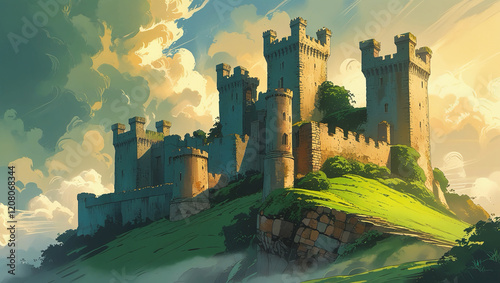 An ancient castle perched on a hill
