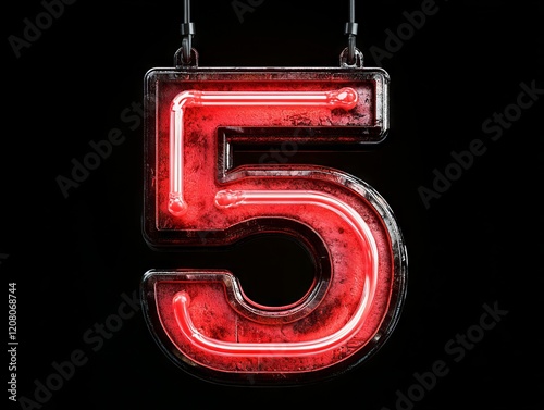 A red neon sign with the number five on it