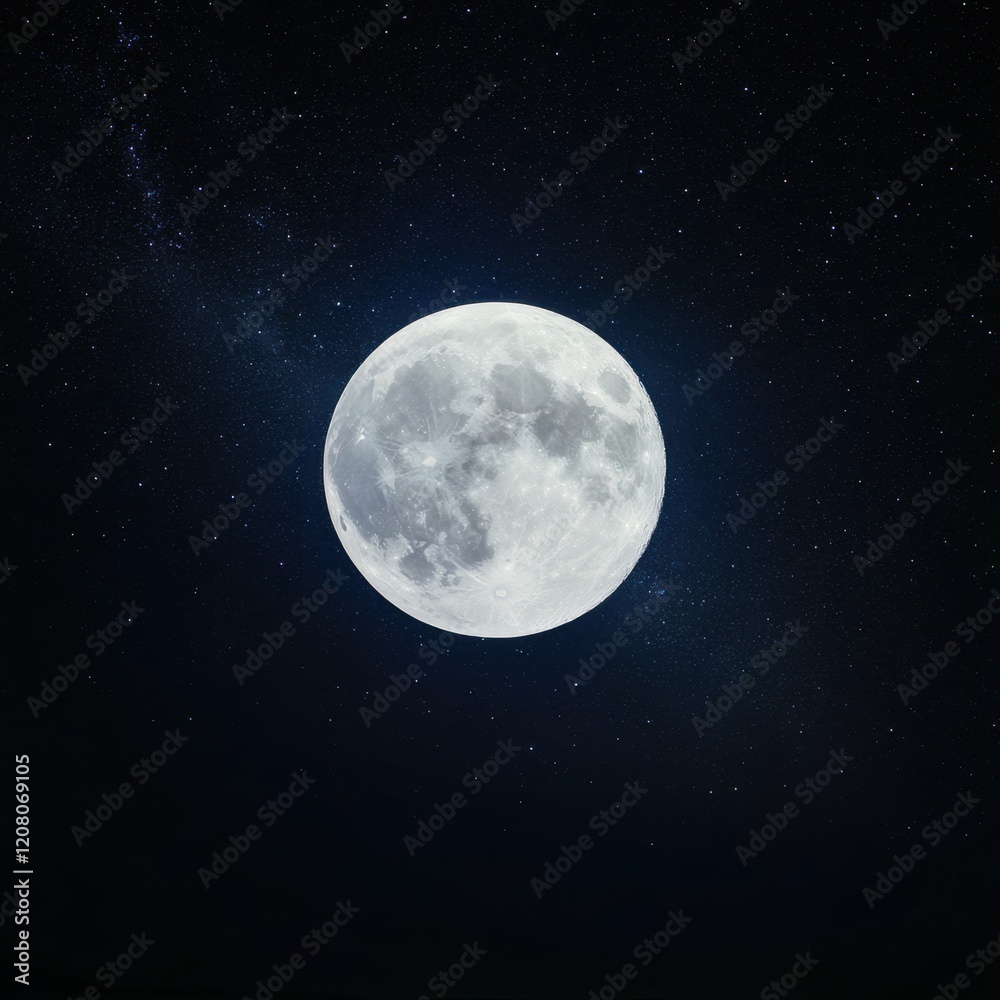 Fototapeta premium Beautiful Full Moon Illuminating Starry Night Sky Over Earth
