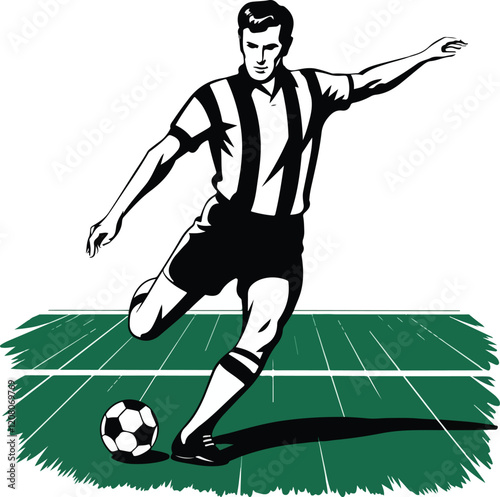 A retro style illustration of a man playing a  football