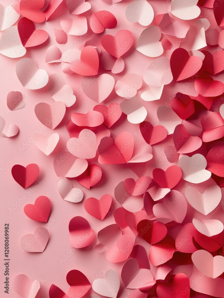 Pink Heart Confetti with Pink and White Gradient Background Pink Heart Confetti with Pink and White Gradient Background