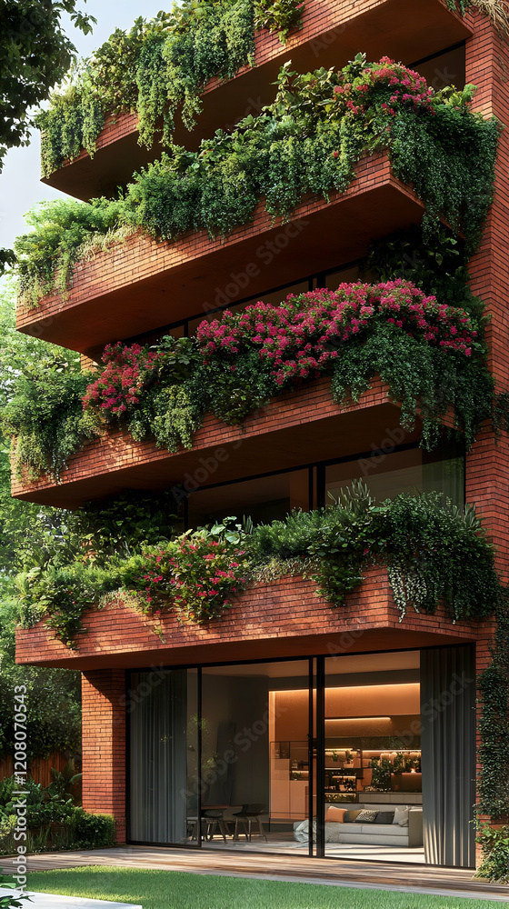 Obraz premium Lush Green Balconies Modern Apartment Building