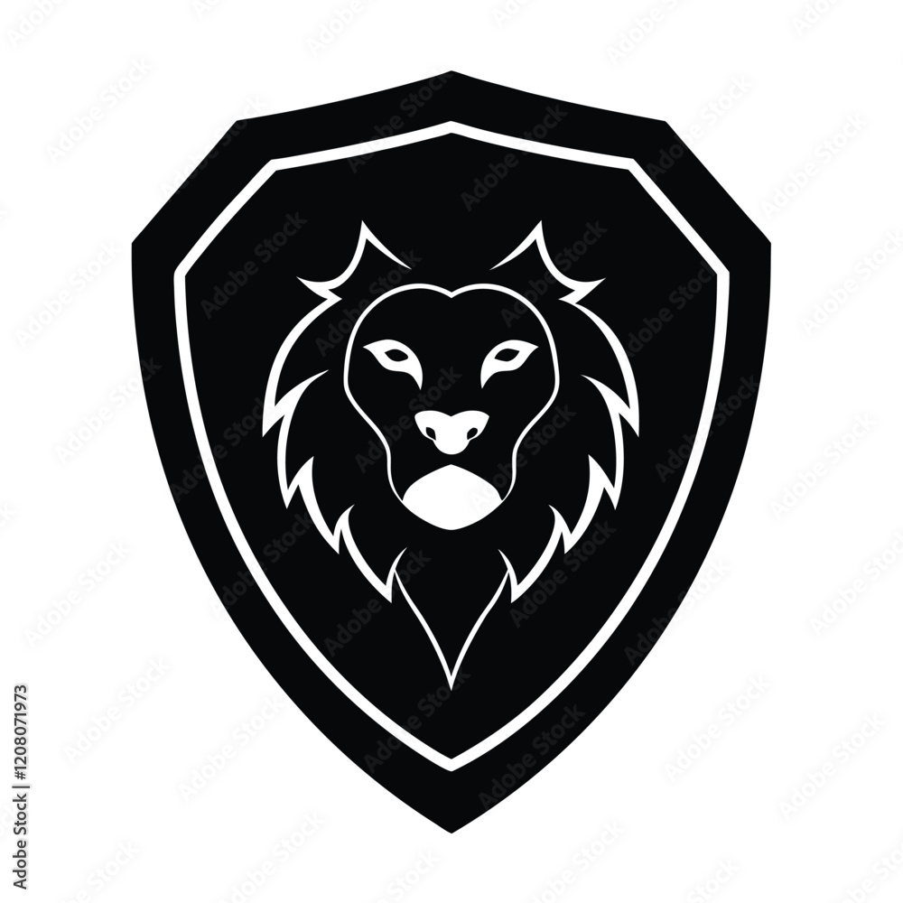 Lion Head Silhouette on Shield Vector Art - Black Lion Head Logo Design Lion Head Silhouette on Shield Vector Art - Black Lion Head Logo Design