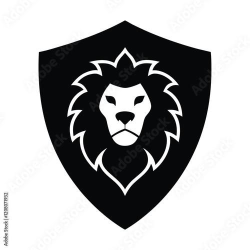 Lion Head Silhouette on Shield Vector Art - Black Lion Head Logo Design