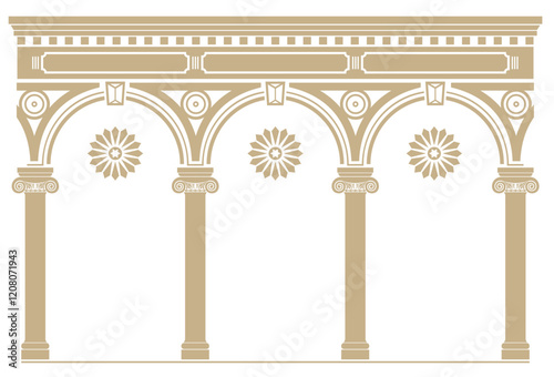 Contouring coloring of classical arch. Classic antique portal with columns in vector graphics