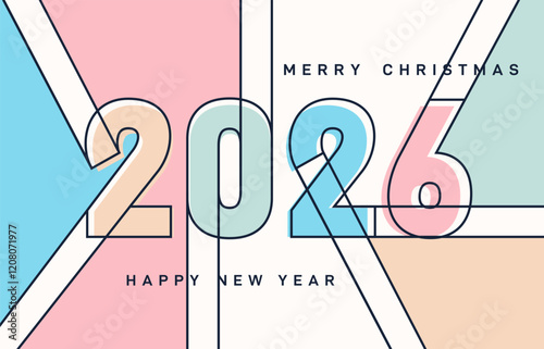 Numbers for the year 2026 Happy New Year with intersecting lines, celebration, pastel colors 2026 vector illustration. Happy New Year typography modern design template. New Year celebration vector.