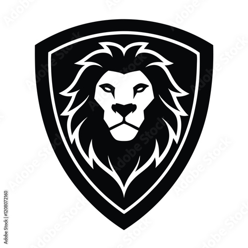 Lion Head Silhouette on Shield Vector Art - Black Lion Head Logo Design