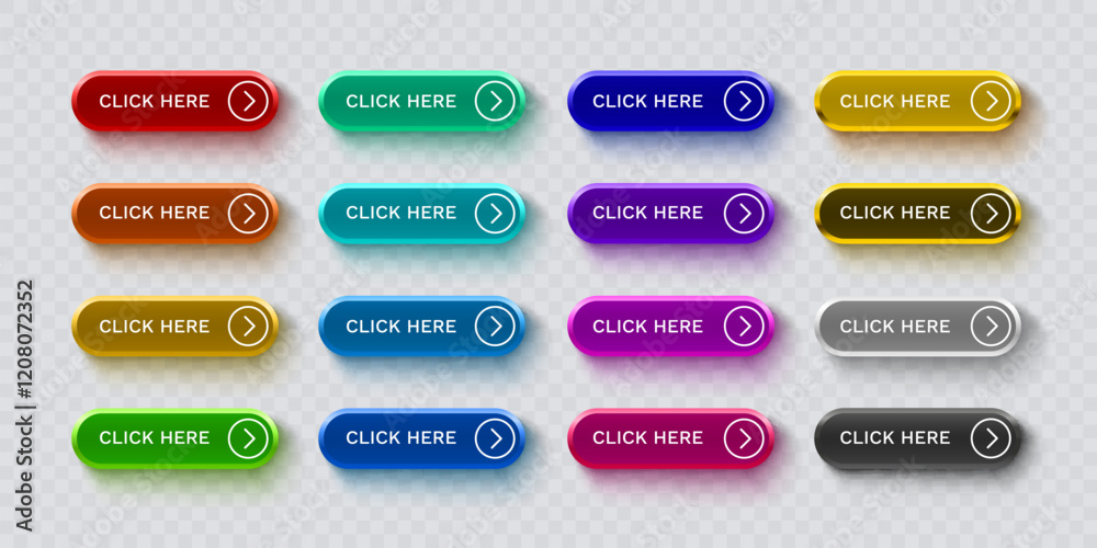 Click here button set, link mouse click, transparent background. Vector illustration Click here button set, link mouse click, transparent background. Vector illustration