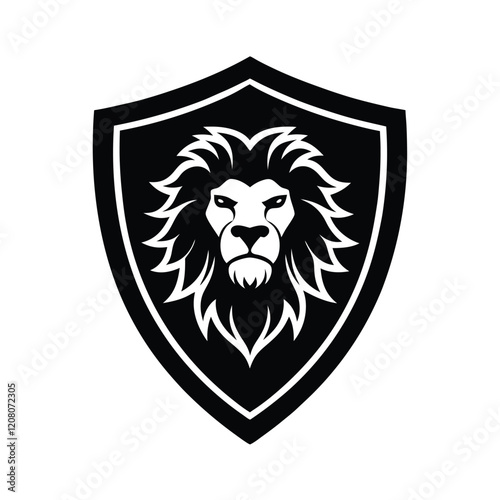 Lion Head Silhouette on Shield Vector Art - Black Lion Head Logo Design