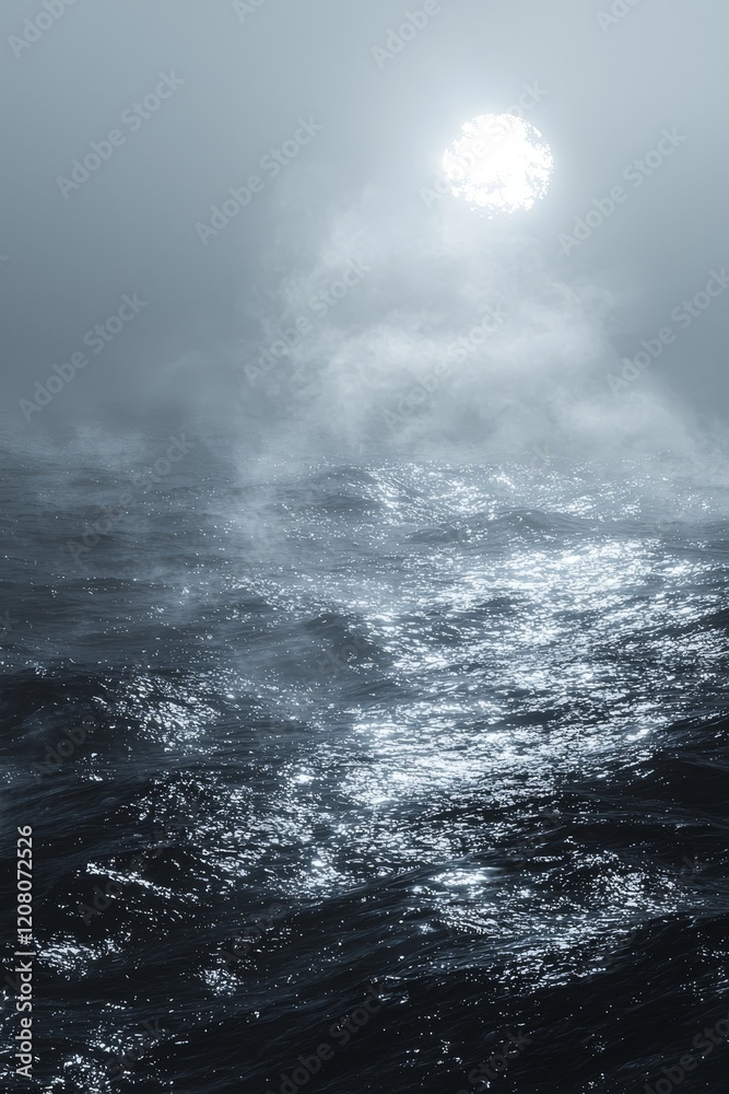 Fototapeta premium Misty ocean waves at dawn serene seascape image capture atmospheric conditions aesthetic view reflection
