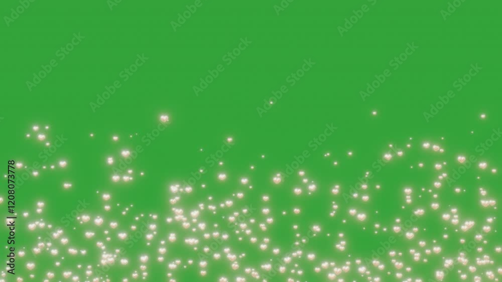 Golden hearts particles in seamless loop float and shimmer overlay on green screen chroma key background animation 4k visual effect. Elegant romantic looped animation. Love, wedding, Valentine's Day.