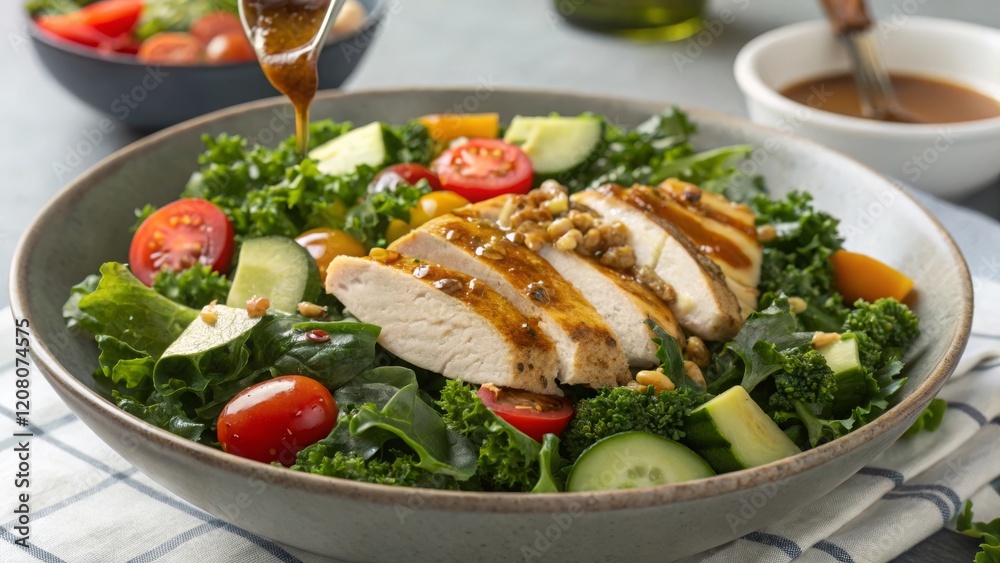 Savoring healthy delights a kale salad with roasted chicken fresh veggies and tangy dressing home kitchen gourmet recipe inspiration Savoring healthy delights a kale salad with roasted chicken fresh veggies and tangy dressing home kitchen gourmet recipe inspiration