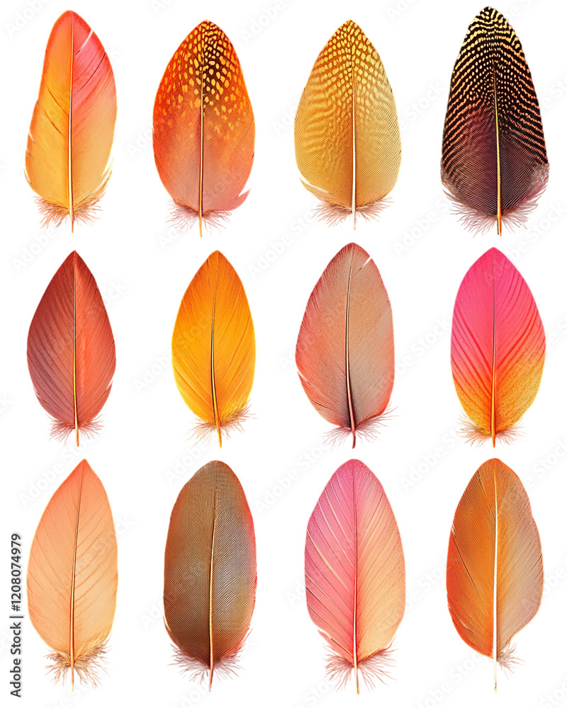 Fototapeta premium Colorful Feather Set Isolated on a Transparent Background