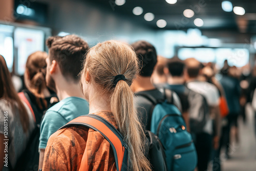 Wallpaper Mural Many people stand in line, public crowd generative AI Torontodigital.ca