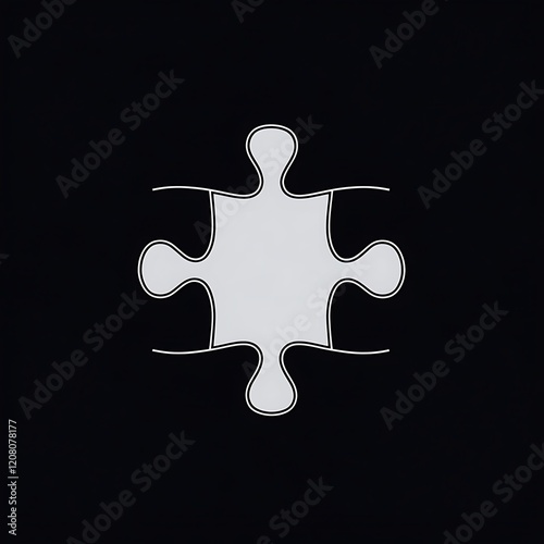 White puzzle piece icon fitting perfectly into a black background, symbolizing solution and problem-solving in a creative and engaging way.