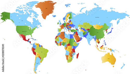 World map. Color modern vector map. Silhouette map