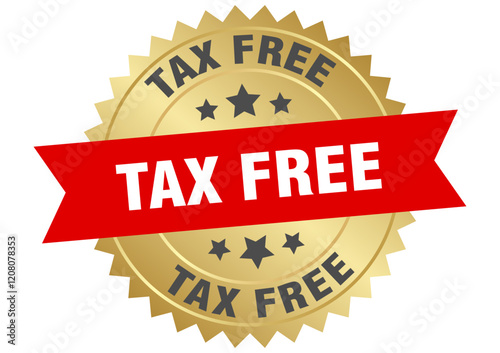 tax free. tax free round red and gold label isolated on transparent background