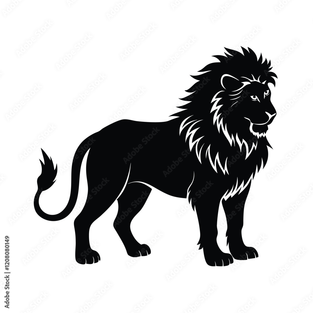 Fototapeta premium Lion Silhouette Vector Art - Black Color Lion Design Illustration