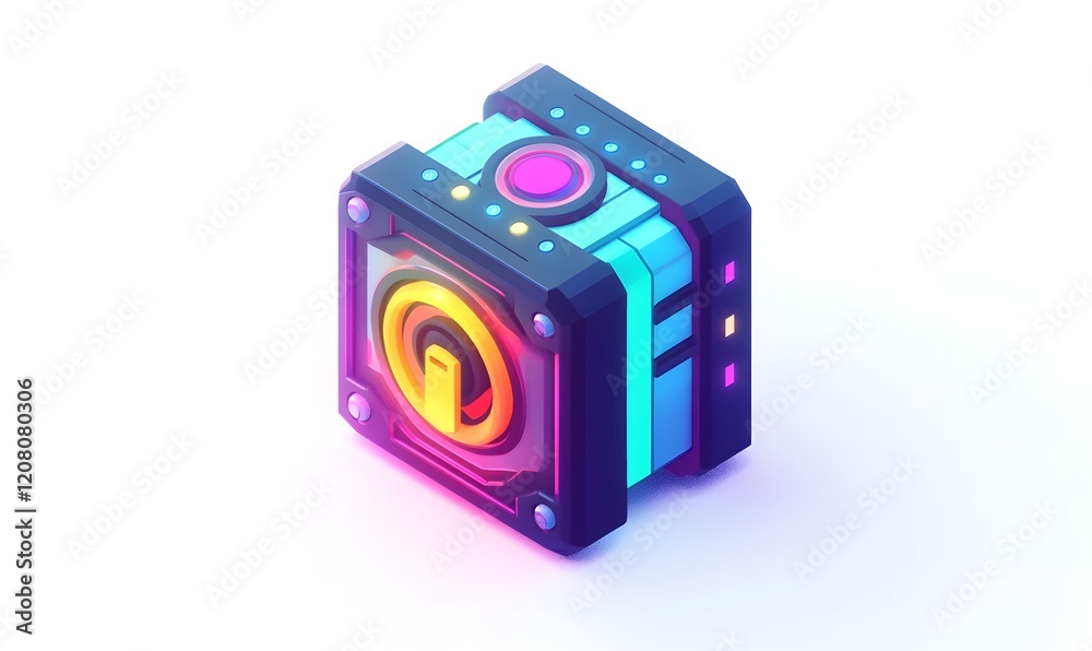 Futuristic cube power source glowing isolated Futuristic cube power source glowing isolated