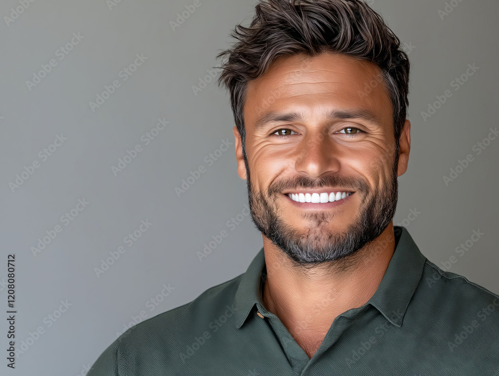 Fototapeta premium A man with a beard smiles at the camera