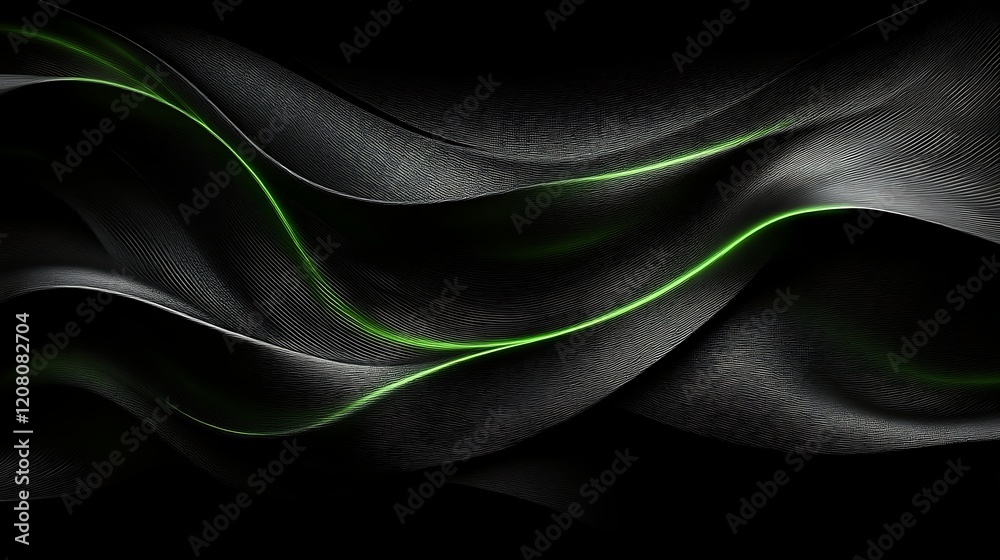 Fototapeta premium Abstract Dark Waves With Green Glowing Lines