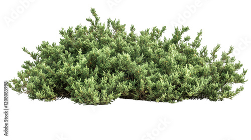  A photograph of an isolated, thick, and dense juniper bush isolated on Transparent PNG format background. 