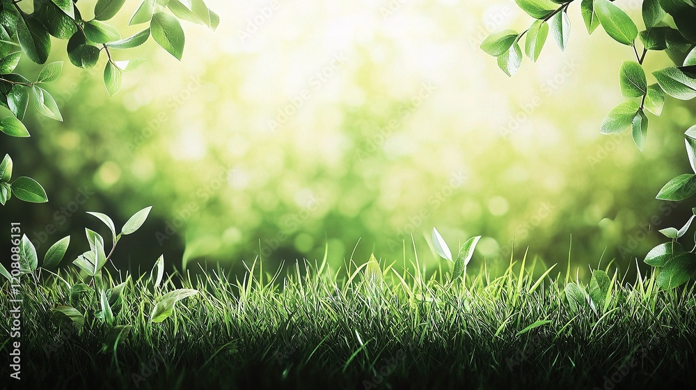 Lush Green Spring Background with Vibrant Grass and Leaves Lush Green Spring Background with Vibrant Grass and Leaves