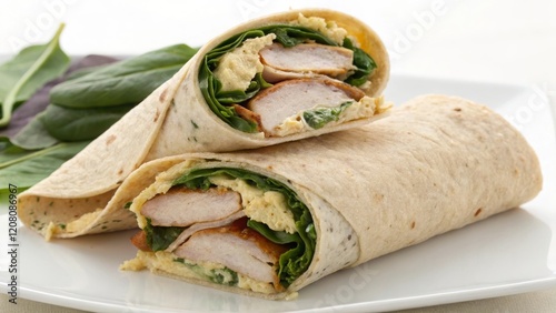 Delicious turkey spinach wrap recipe kitchen food preparation bright environment culinary perspective healthy eating concept photo