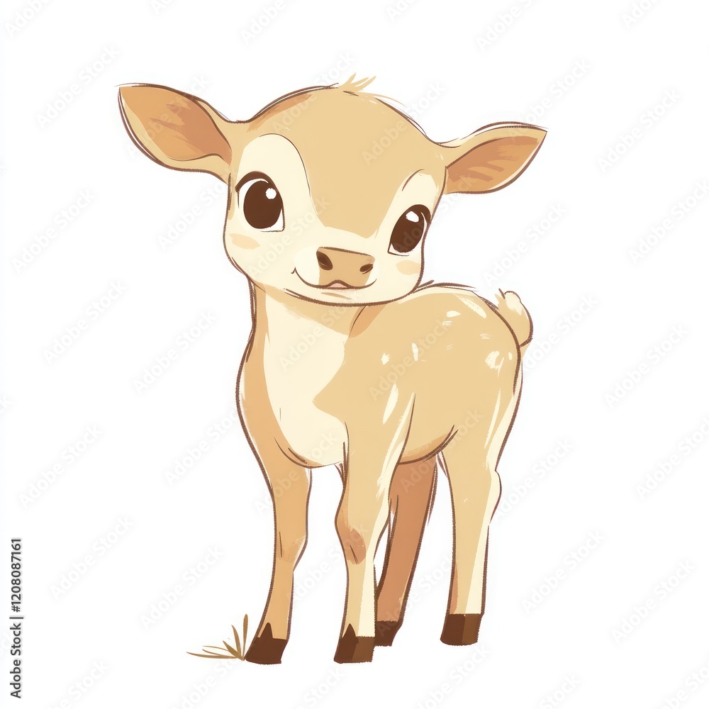 Illustration of a fawn standing in a white background, possible children's book art Illustration of a fawn standing in a white background, possible children's book art