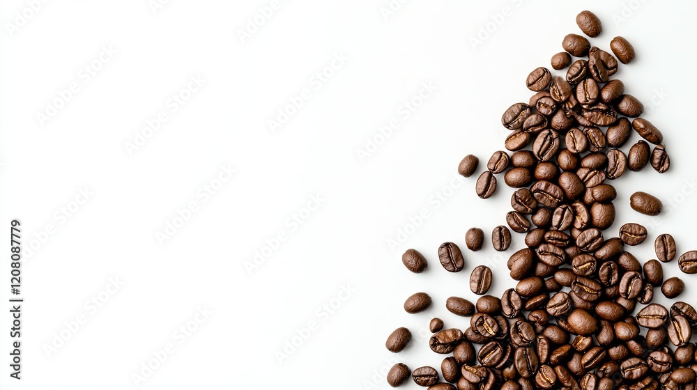Coffee beans arranged in a triangular shape on a white background showcasing their rich texture and color Coffee beans arranged in a triangular shape on a white background showcasing their rich texture and color
