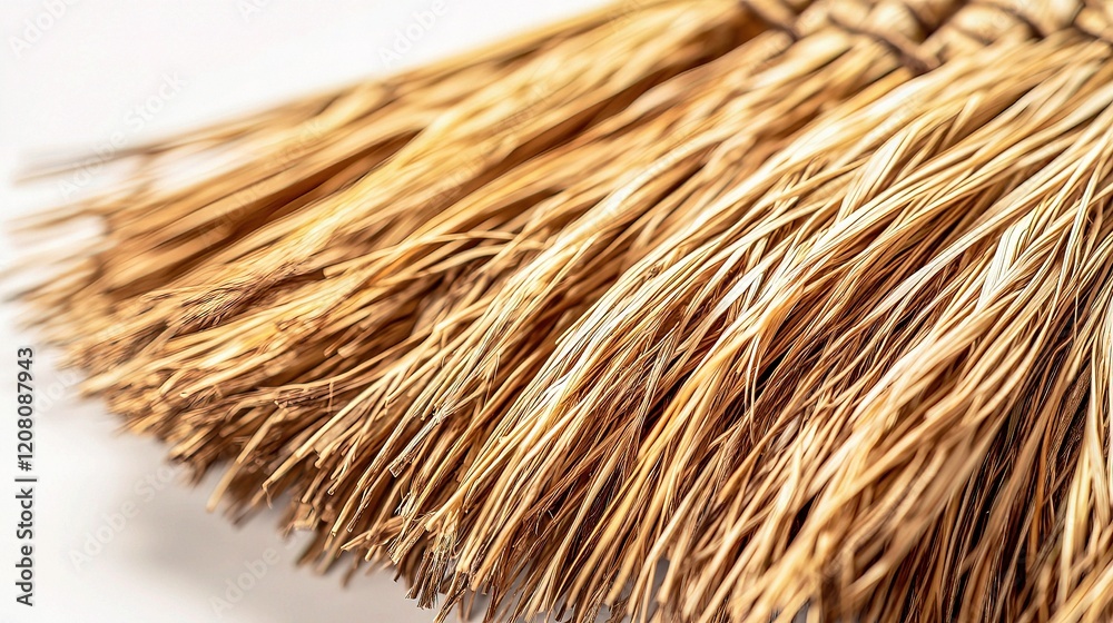Handmade Natural Straw Broom with Bristles Isolated on White Background Handmade Natural Straw Broom with Bristles Isolated on White Background