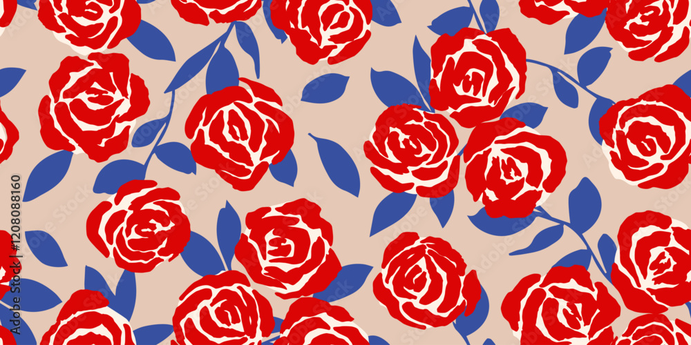 Hand drawn roses seamless pattern. Vintage flowers vector. Romantic floral background for fabric, textiles, clothing, wallpaper, wall art, wrapping paper, packaging, cover, poster, banner, home decor.