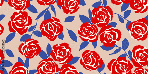 Hand drawn roses seamless pattern. Vintage flowers vector. Romantic floral background for fabric, textiles, clothing, wallpaper, wall art, wrapping paper, packaging, cover, poster, banner, home decor.