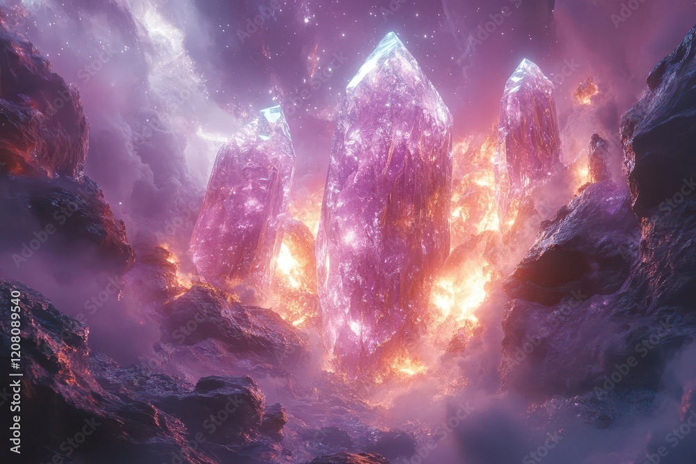 Obraz premium biomechanical entity with crystalline structures iridescent metallic surfaces merging with organic forms ethereal lighting hyperdetailed alien architecture in deep space