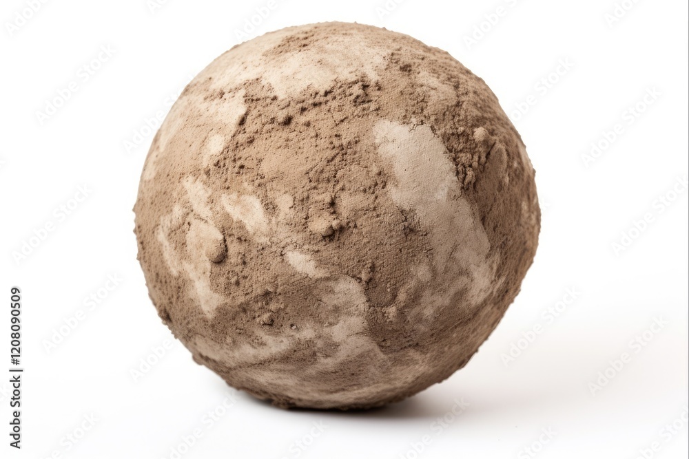 Closeup View of Isolated Clay Ball on White Background - Earthy and Mud Textured Appearance Closeup View of Isolated Clay Ball on White Background - Earthy and Mud Textured Appearance