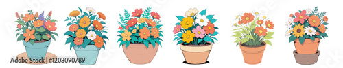 Vector image of a collection of ornamental plants in the yard