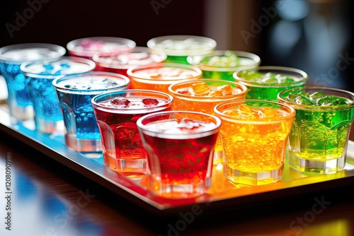 Colorful Jello Shots for Party and Bar. Boozy Liqueur and Alcohol Mix in Fun Tray, Perfect for Drinking and Getting Drunk. (3:2 aspect ratio)