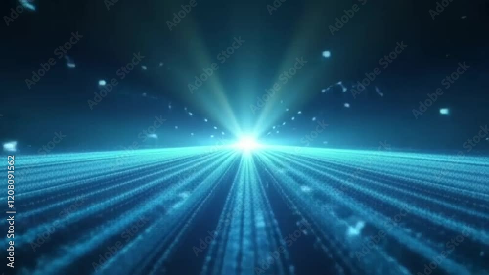 A looping thin line grid animation with neon blue forced perspective background