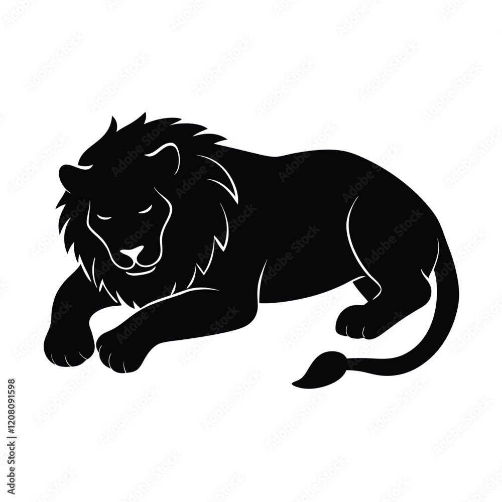 Fototapeta premium Lion Sleeping Silhouette Vector Art - Black Color Illustration Design