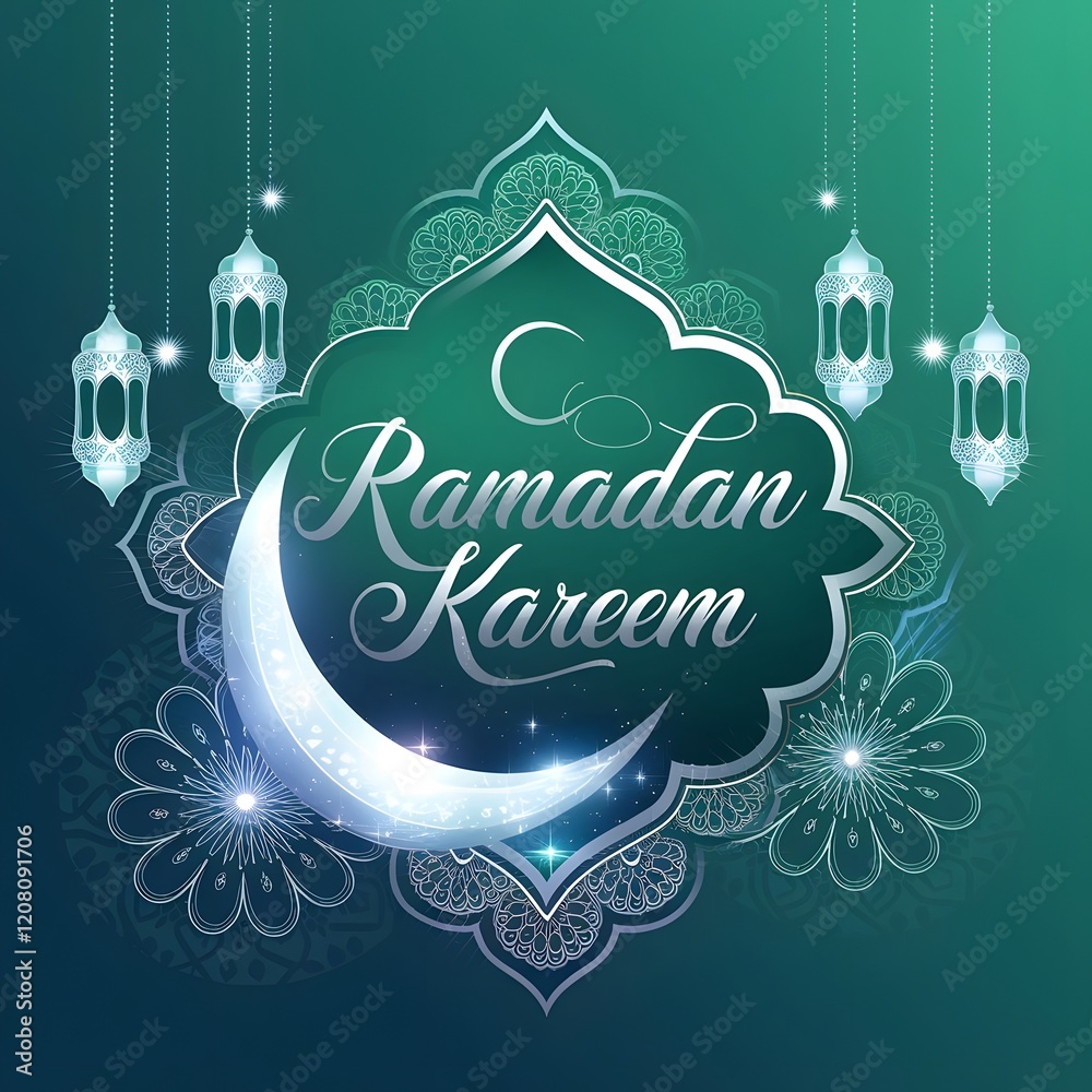 Naklejka premium Elegant Ramadan Mubarak Greeting Design, This beautiful graphic design features the phrase 