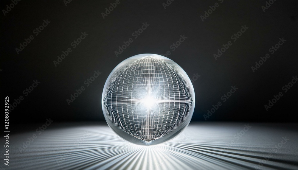 Fototapeta premium 수정 구슬 안에서 빛이 퍼져나가며 투명한 구조가 내부를 드러내는 신비로운 장면