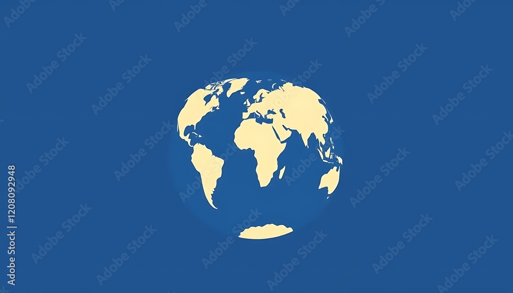 Naklejka premium Simple World Map Graphic Blue and Beige Globe Image