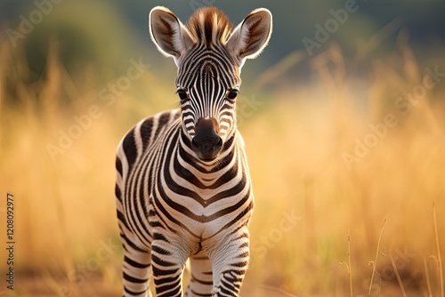 Cute Baby Zebra in the Wild of Africa. Adorable Nature and Wildlife Animal