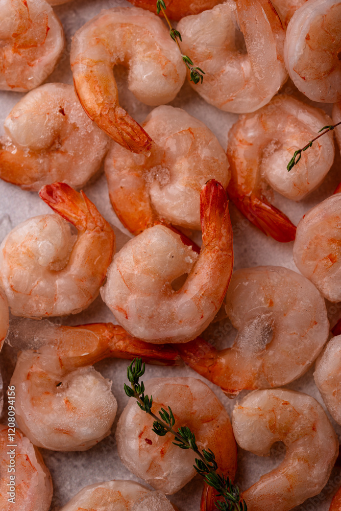 Frozen uncooked prawns or shrimps with lemon Frozen uncooked prawns or shrimps with lemon