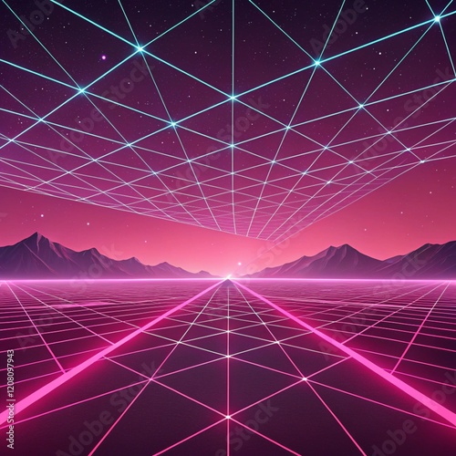 Futuristic, High Tech, hot pink background, with network lines.