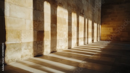Sunlight through the columns of an old building in Lisbon, Portugal