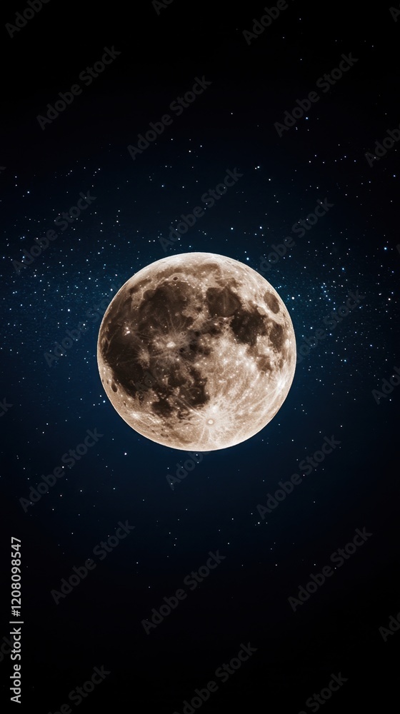 Obraz premium Full Moon Illuminating Night Sky with Stars Above Dark Background