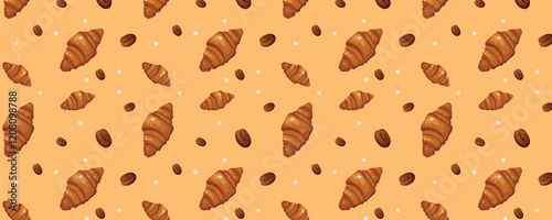 Coffee pattern, with croissants and coffee beans. Vector pattern for packs, gifts, things.