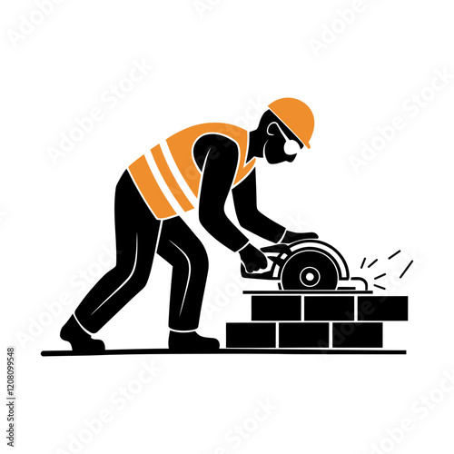 Construction Worker Using a Circular Saw, Silhouette Style